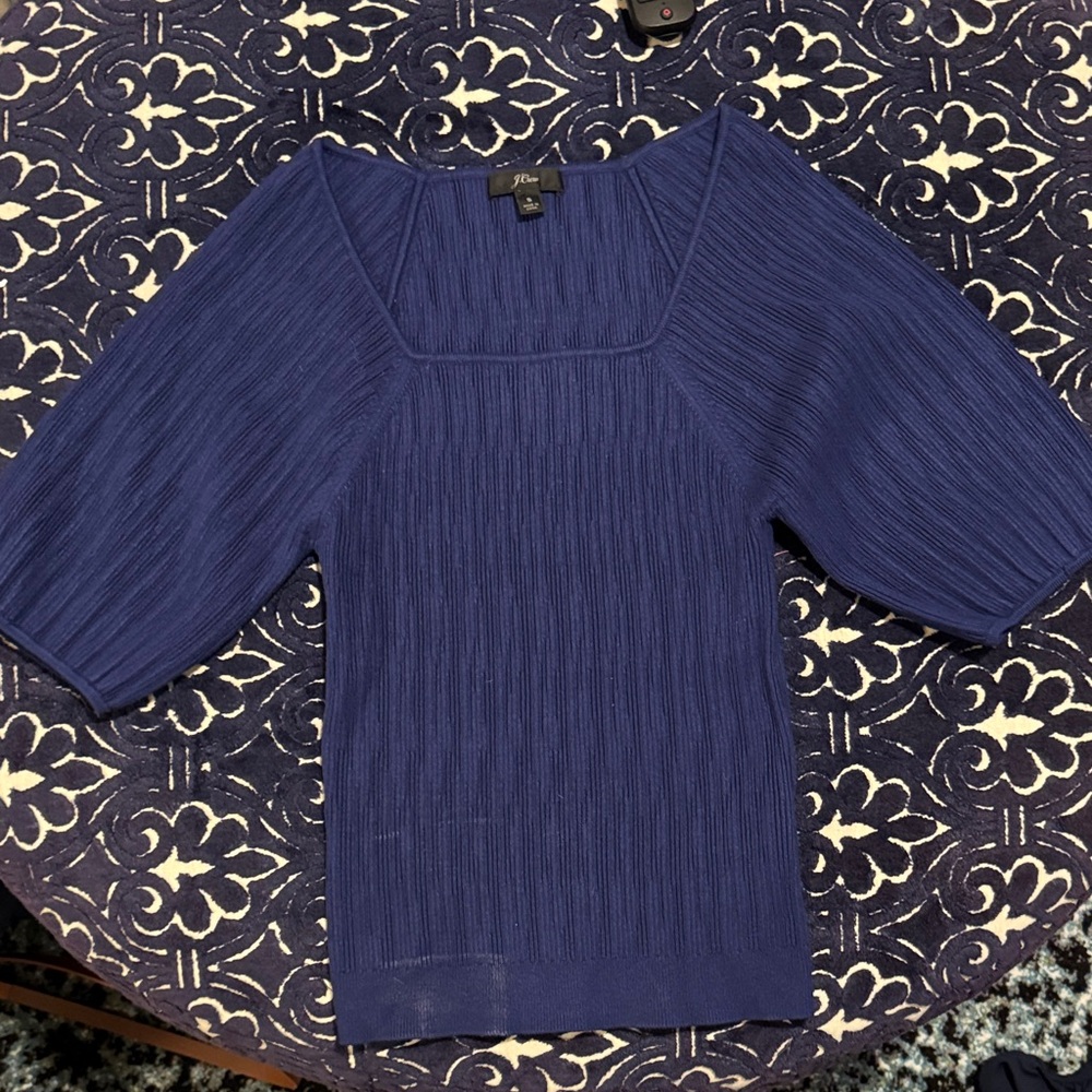 J. Crew Navy Ribbed Knit Blouse